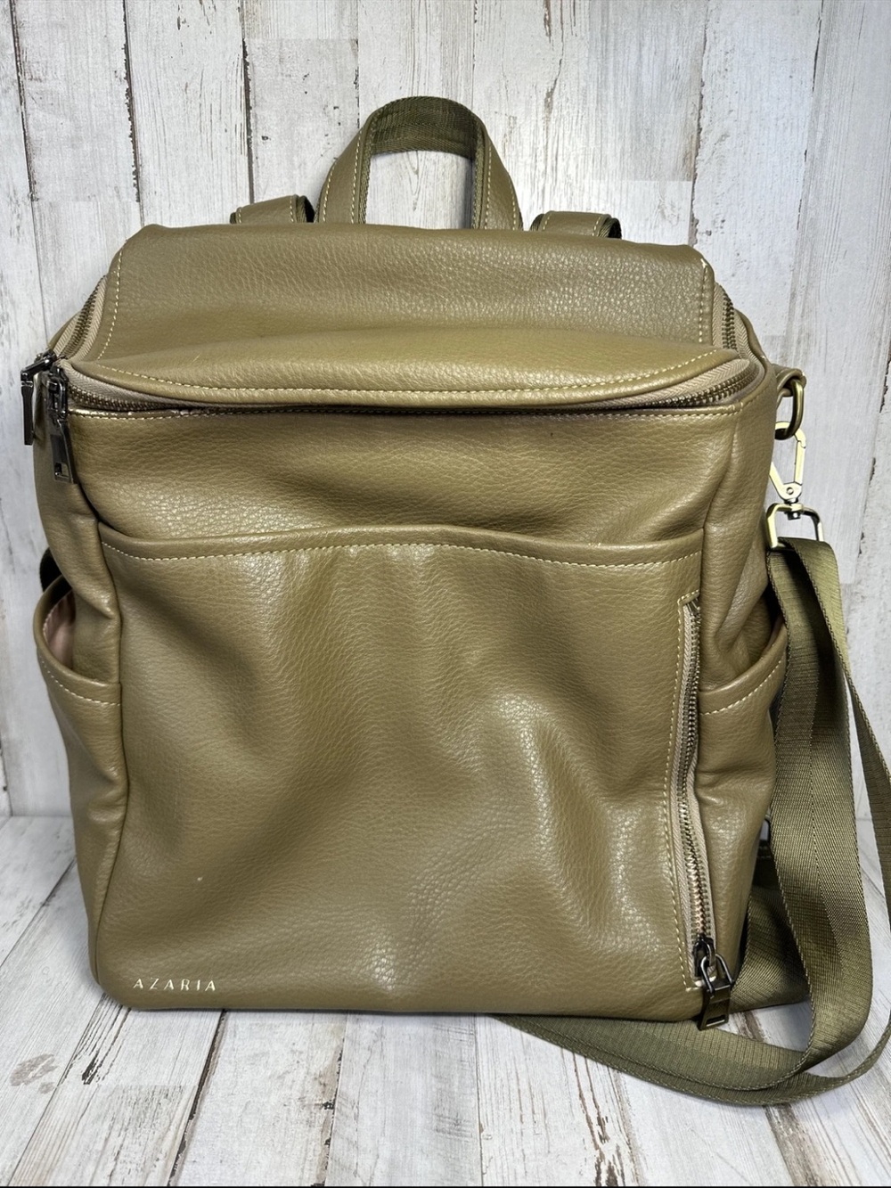 Azaria Olive Green Leather Diaper Bag